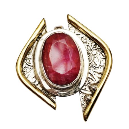 Oval cut Ruby Geometric pendant, Bezel setting in 925 silver