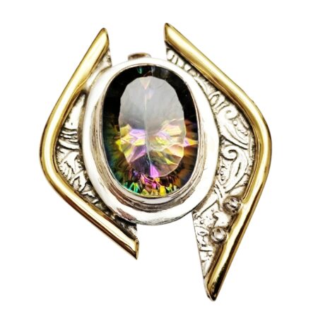 Oval cut Mystic Topaz Geometric pendant, Bezel setting in 925 silver