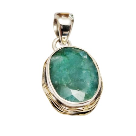 Oval cut Emerald pendant with bail, Bezel setting in 925 silver