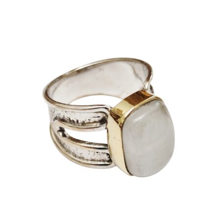 Moonstone rectangular cabochon Statement ring set in 925 silver, size 8