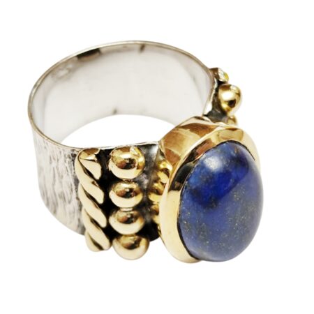 Lapis Lazuli oval cabochon with cocktail ring set in 925 silver, size 7