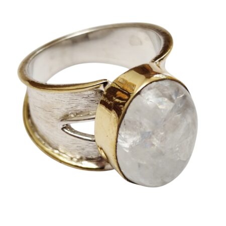 Moonstone Oval cabochon Statement ring set in 925 silver, size 8