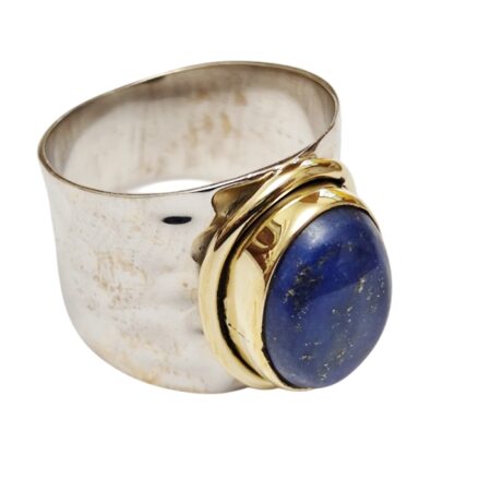 Lapis Lazuli oval cut cabochon Statement ring set in 925 silver, size 8