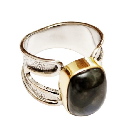 Labradorite rectangular cabochon Statement ring set in 925 silver, size 8