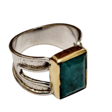 Emerald rectangular cut stone Statement ring set in 925 silver, size 10