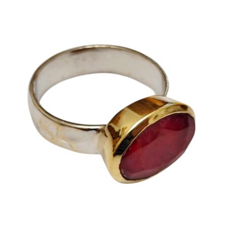 Oval cut Ruby ring with bezel setting set in 925 silver, size 9