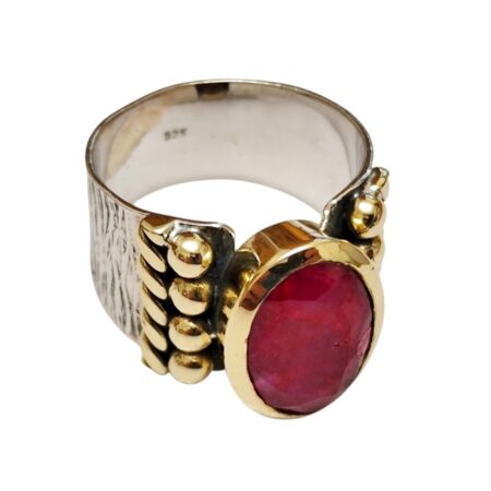 Faceted oval cut Ruby with cocktail ring set in 925 silver , size 10