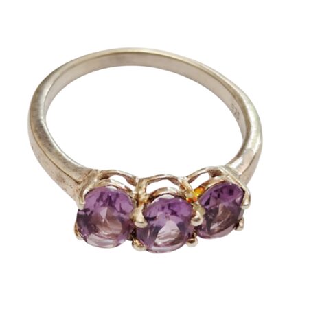 Oval cut amethyst trilogy ring set in 925 silver, size 9