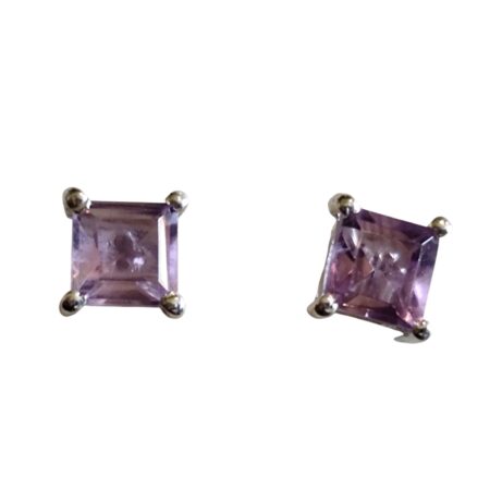 Amethyst square cut gemstone stud set in 925 silver