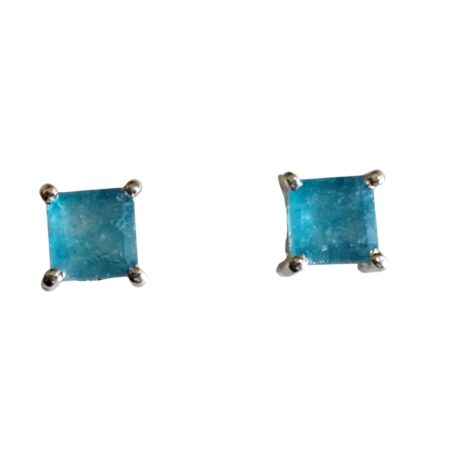 Paraiba tourmaline square cut gemstone stud set in 925 silver