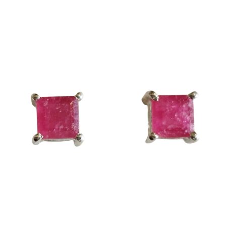 Rubellite square cut gemstone stud set in 925 silver