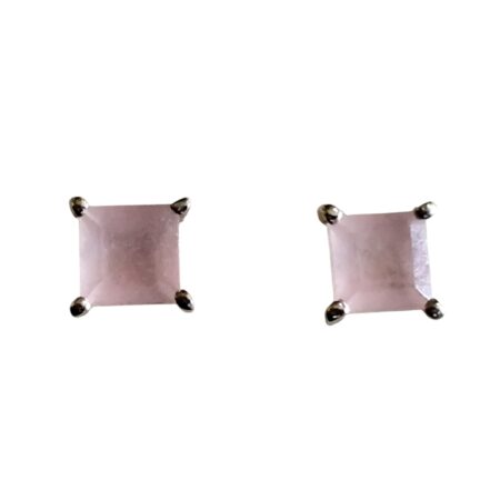 Morganite square cut gemstone stud set in 925 silver