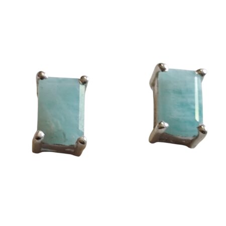 Amazonite emerald cut gemstone stud set in 925 silver