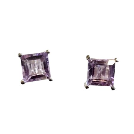 Amethyst square cut gemstone stud set in 925 silver