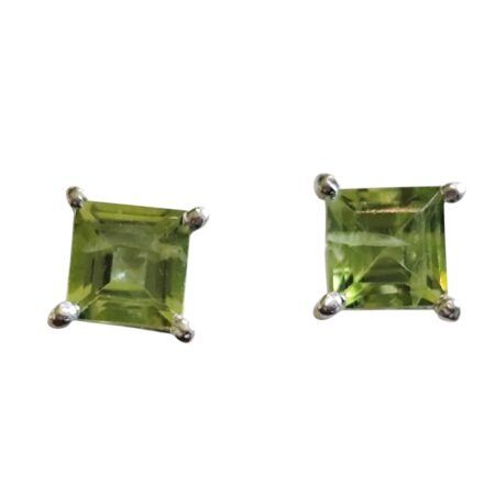 Peridot square cut gemstone stud set in 925 silver