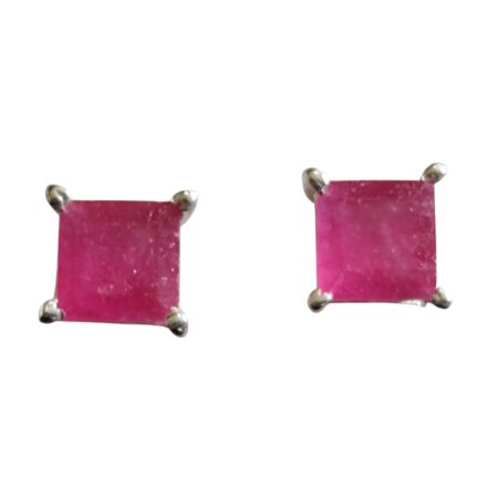 Rubellite square cut gemstone stud set in 925 silver