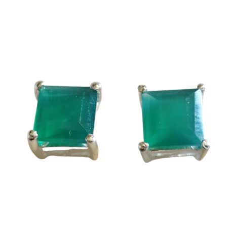 Green chalcedony square cut gemstone stud set in 925 silver
