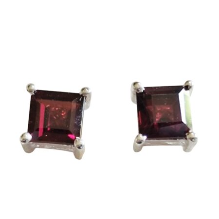 Garnet square cut gemstone stud set in 925 silver