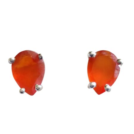 Manderin Garnet pear cut gemstone stud set in 925 silver