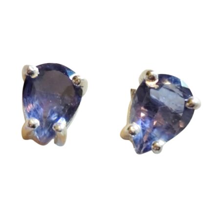 Iolite pear cut gemstone stud set in 925 silver