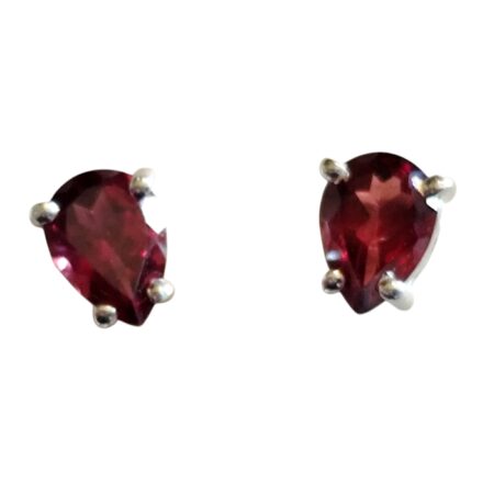 Garnet pear cut gemstone stud set in 925 silver