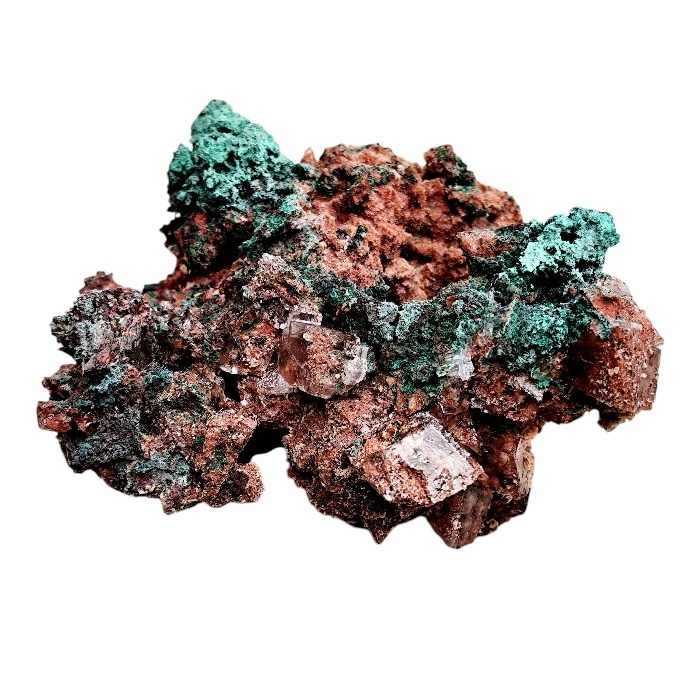 Large cabinet size specimen of malachite and calcite on matrix. 13cm, Tsumeb