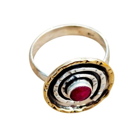 Ruby abstract style ring set in 925 silver, size 8