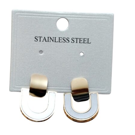 Brushed U-Shape Silver and Gold Stainless Steel Earrings, 28x21 mm
