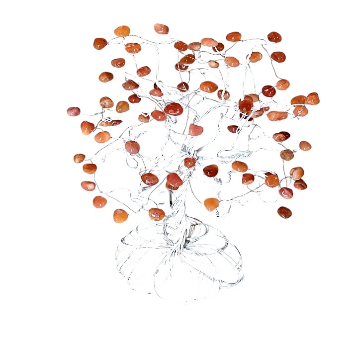 Carnelian tumble tree with lights, white base, 30 x 36cm