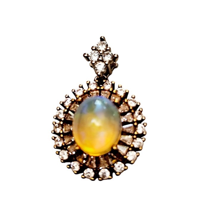 Ethiopian Opal & Cubic Zirconia Halo Pendant in 925 silver, 19 x 30mm