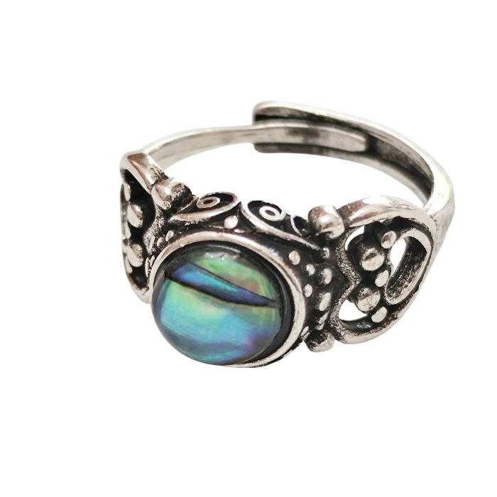 Round abalone cabochon vintage inspired dress ring, adjustable