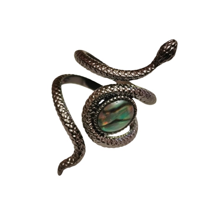 Abalone cabochon black tone snake inspired dress ring, Adjustable