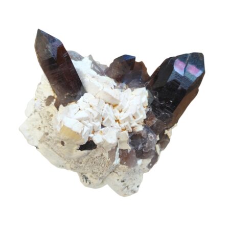 Smoky quartz points with feldspar cluster, Zomba in Malawi, 17 x 12 x 11.5cm