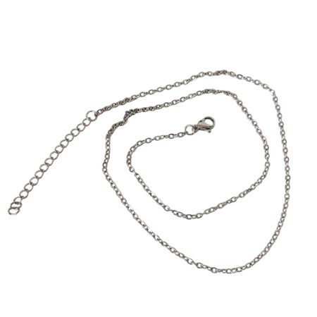 Cable chain with lobster clasp, Stainless steel, 2.1mm wide, 45.7cm+4.5cm extension chain