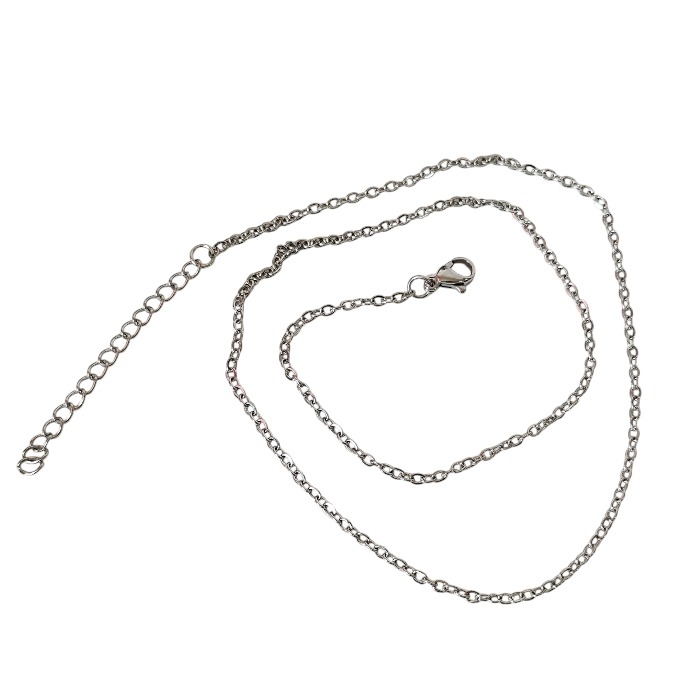 Cable chain with lobster clasp, Stainless steel, 2.1mm wide, 45.7cm+4.5cm extension chain