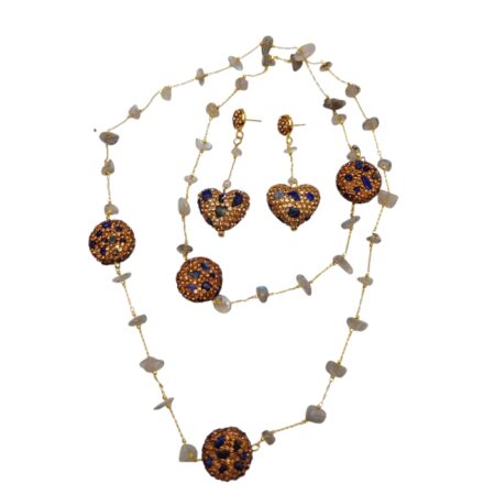 Long Labradorite Chip Chain Necklace & Matching Earring Set with Sparkling Spacer Beads