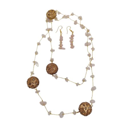 Long Rose quartz chip chain necklace and with matching pair of earrings set