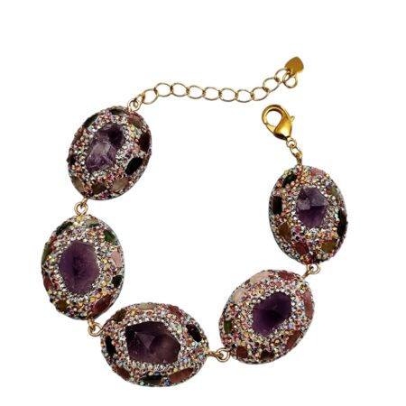 Multi colored Decorative Amethyst Statement Bracelet, 19.5cm +4.5cm extension chain