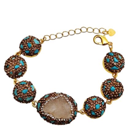 Blue howlite Decorative druzy quartz bracelet, 18cm +4cm extension chain