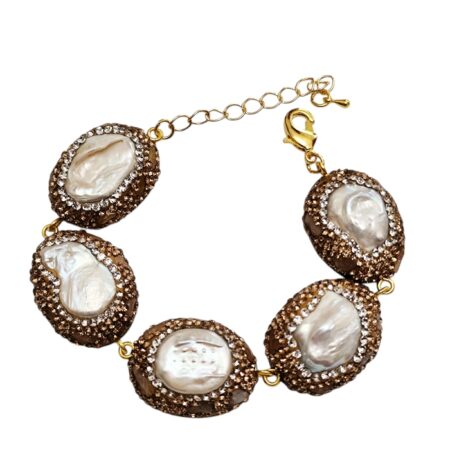 Champagne Decorative Baroque pearl bracelet, 18.6cm +5cm extension chain