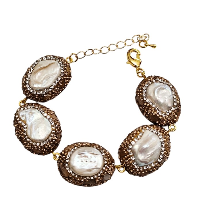 Champagne Decorative Baroque pearl bracelet, 18.6cm +5cm extension chain