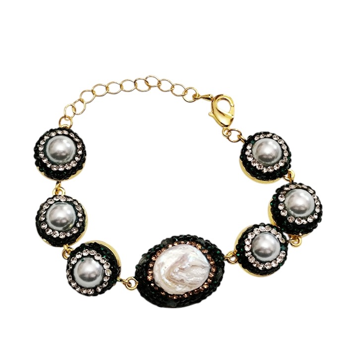 Green Decorativeshell pearl & Baroque pearl bracelet, 17.6cm +4.6cm extension chain
