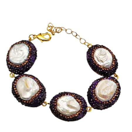 Purple Decorative Baroque pearl bracelet, 18.6cm +5cm extension chain