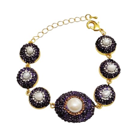 Purple Decorative Freshwater pearls & Baroque pearl bracelet, 17.6cm +4.6cm extension chain