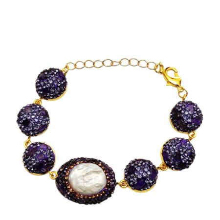 Amethyst Decorative Baroque pearl bracelet, 18.5cm +4.6cm extension chain