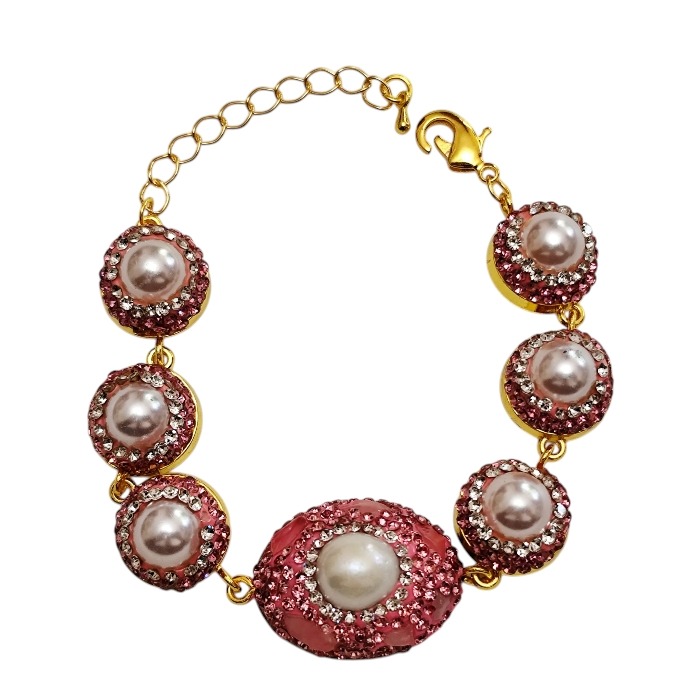 Pink Decorativeshell pearl & Baroque pearl bracelet, 17.6cm +4.6cm extension chain