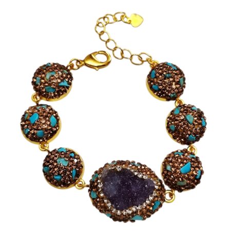 Blue howlite Decorative druzy amethyst bracelet, 18cm +4cm extension chain