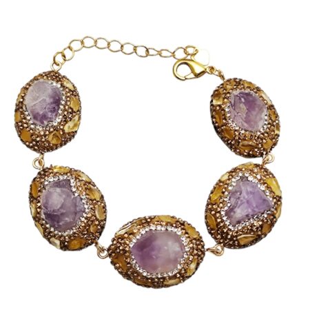Yellow and brown Decorative Amethyst Statement Bracelet, 20.5cm +3.5cm extension chain