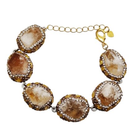 Yellow and brown Decorative Citrine Statement Bracelet, 19.5cm +4.5cm extension chain