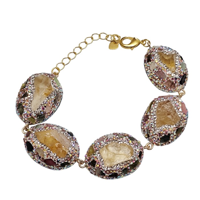 Multi colored Decorative Citrine Statement Bracelet, 19.5cm +4.5cm extension chain